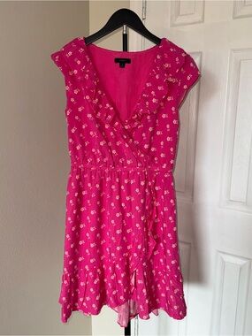 J. Crew Hot Pink Floral Ruffle Wrap Mini Dress